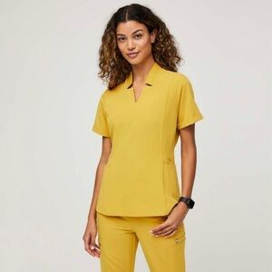 NWT Figs Limited Edition Inala Slim Notch Collar Scrub Top Gold XXS